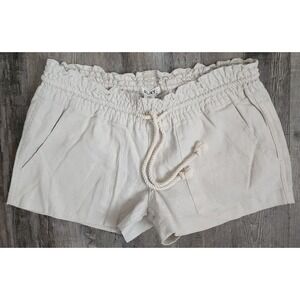 Roxy Oceanside Shorts Womens Small Cream Linen Blend Paperbag Waist Beige Beach